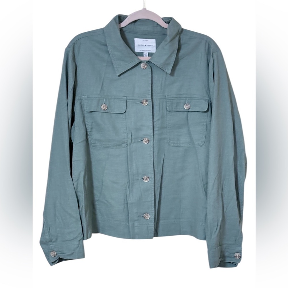 Lucky Brand Linen Blend Green Shacket Utility Jacket Size L